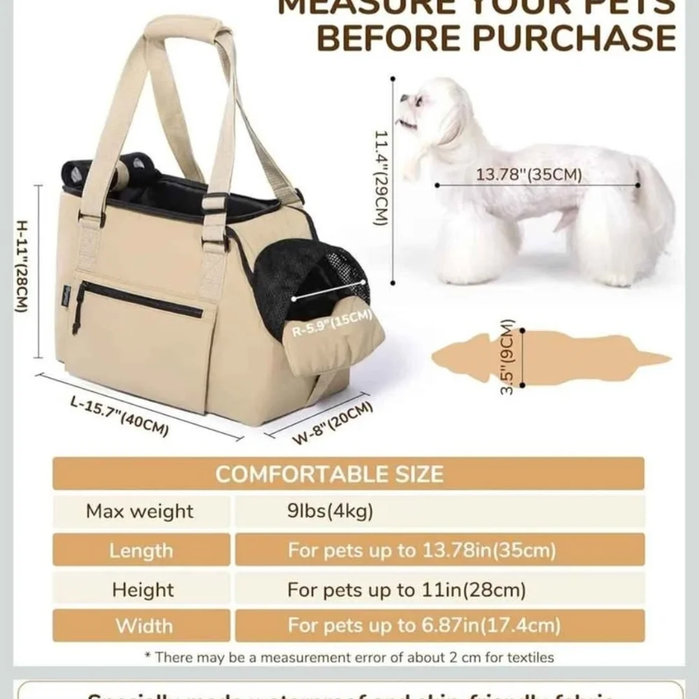 BurgeonNest Dog Purse Carrier for Small Dogs and Cats Soft Sided Cozy Plush NWOT